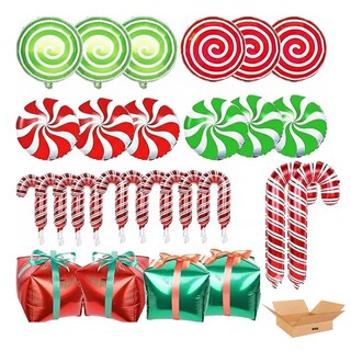 Foto 1 | Foto 1 | 30globos De Aluminio Belug Navideños Grandes Caramelos Con Cintas Globos Multicolor