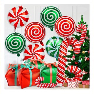 Foto 3 | Foto 3 | 30globos De Aluminio Belug Navideños Grandes Caramelos Con Cintas Globos Multicolor