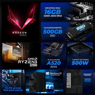 Foto 4 | Foto 4 | Computadora Escritorio Completa Xtreme Pc Gaming Radeon Vega 8 Ryzen 3 16gb Ssd 500gb Monitor 23.8 Wifi Black Estudio Y Hogar