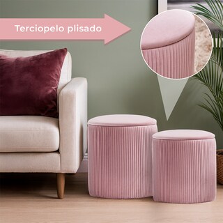 Foto 5 | Foto 5 | Set De 2 Taburetes Otomano Redondo Terciopelo Plisado Rosa