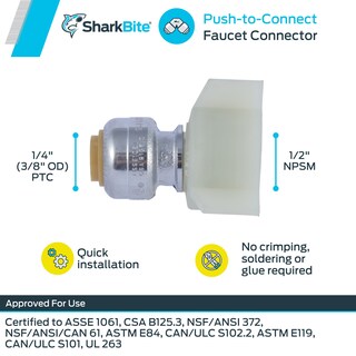 Foto 3 | Foto 3 | Conector De Grifo Sharkbite De Latón Con Conexión A Presión De 1/4 X 1/2 Pulgadas - Venta Internacional.