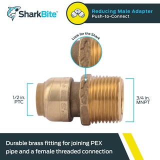 Foto 2 | Foto 2 | Adaptador Reductor De Latón Sharkbite De 1/2 X 3/4 Pulgadas Con Conexión A Presión - Venta Internacional.
