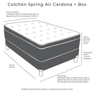 Foto 7 | Foto 7 | Colchón Spring Air Cardona King Size + Box Dicasa Gris Carbón + Almohada Oso 2 + Sábanas Basic