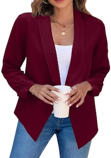 Foto 1 | Foto 1 | Blazer Bofeta Para Mujer Manga Larga Fruncida Color Rojo Vino 3xl - Venta Internacional.