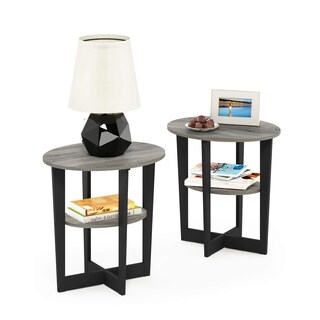 Foto 5 | Foto 5 | Mesita De Noche Furinno Jaya Con Extremo Ovalado Roble Francés Gris/negro Paquete De 2 - Venta Internacional.