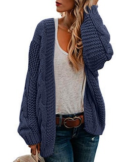 Foto 1 | Foto 1 | Jersey Tipo Cárdigan Ferrtye Para Mujer Grueso De Punto Trenzado Azul - Venta Internacional.