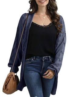 Foto 2 | Foto 2 | Jersey Tipo Cárdigan Ferrtye Para Mujer Grueso De Punto Trenzado Azul - Venta Internacional.