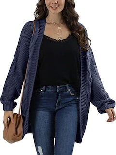 Foto 3 | Foto 3 | Jersey Tipo Cárdigan Ferrtye Para Mujer Grueso De Punto Trenzado Azul - Venta Internacional.