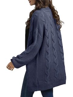 Foto 4 | Foto 4 | Jersey Tipo Cárdigan Ferrtye Para Mujer Grueso De Punto Trenzado Azul - Venta Internacional.