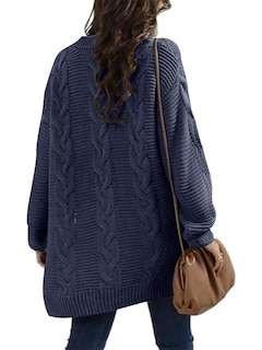 Foto 5 | Foto 5 | Jersey Tipo Cárdigan Ferrtye Para Mujer Grueso De Punto Trenzado Azul - Venta Internacional.