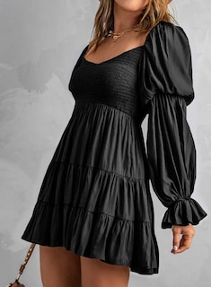Foto 7 | Foto 7 | Vestido Dokotoo Primavera-verano Con Hombros Descubiertos Cuello En V Volantes Negro - Venta Internacional.