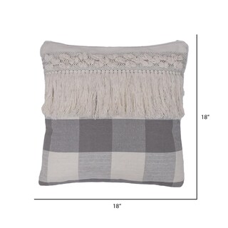 Foto 2 | Foto 2 | Almohada Vickerman De Algodón Gris Con Flecos 46 X 46 Cm - Venta Internacional.