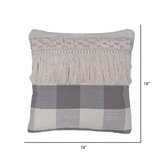 Foto 3 | Foto 3 | Almohada Vickerman De Algodón Gris Con Flecos 46 X 46 Cm - Venta Internacional.