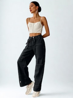 Foto 1 | Foto 1 | Jeans OBS Dama Wide Leg con Cinto y Parches Negro