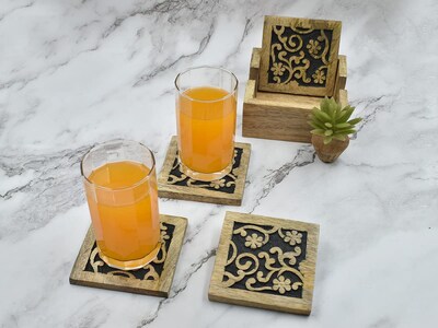 Foto 5 | Foto 5 | Set De Posavasos Store Indya Cuadrados De Madera Con Soporte Acabado Negro - Venta Internacional.
