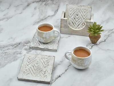 Foto 1 | Foto 1 | Set De Posavasos Store Indya Cuadrados De Madera Con Soporte Blanqueados - Venta Internacional.