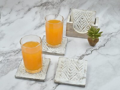 Foto 2 | Foto 2 | Set De Posavasos Store Indya Cuadrados De Madera Con Soporte Blanqueados - Venta Internacional.