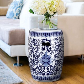 Foto 5 | Foto 5 | Taburete De Jardín Benzara Con Tambor De Cerámica 28 Cm Diseño Floral Azul - Venta Internacional.