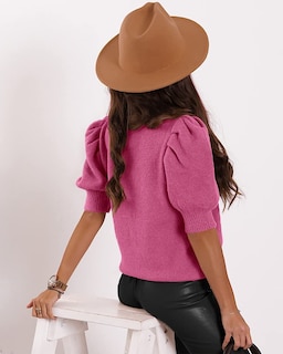 Foto 2 | Foto 2 | Jersey Goranbon Puff De Manga Corta Para Mujer Color Rosa Intenso - Venta Internacional.