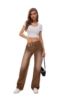 Foto 5 | Foto 5 | Vaqueros Kiczoy Clásicos De Talle Medio Para Mujer De Talle Medio Pernera Ancha Color Caqui - Venta Internacional.