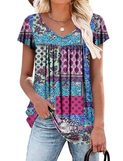 Foto 1 | Foto 1 | Blusa Tipo Túnica Roselinlin Con Volantes Manga Corta Cuello En V Azul 3xl Mujer - Venta Internacional.