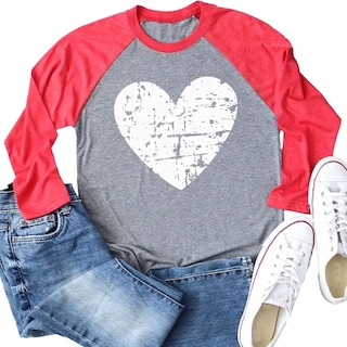Foto 1 | Foto 1 | Camiseta Beopjesk Love Heart Raglans Para Mujer Roja Talla S - Venta Internacional.