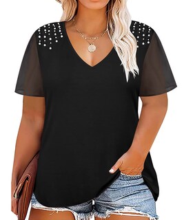 Foto 1 | Foto 1 | Blusa Tiyomi Talla Grande De Gasa Con Cuello En V Y Perlas Para Mujer - Venta Internacional.