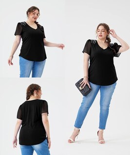Foto 2 | Foto 2 | Blusa Tiyomi Talla Grande De Gasa Con Cuello En V Y Perlas Para Mujer - Venta Internacional.