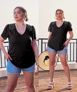 Foto 3 | Foto 3 | Blusa Tiyomi Talla Grande De Gasa Con Cuello En V Y Perlas Para Mujer - Venta Internacional.