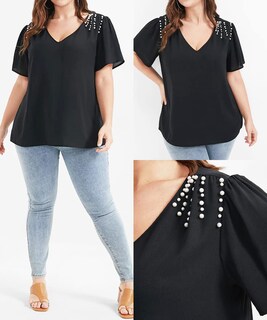 Foto 4 | Foto 4 | Blusa Tiyomi Talla Grande De Gasa Con Cuello En V Y Perlas Para Mujer - Venta Internacional.