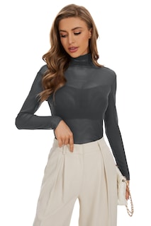 Foto 4 | Foto 4 | Camiseta Kiczoy Para Mujer Malla Transparente Manga Larga Gris - Venta Internacional.