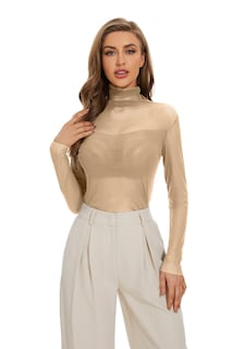 Foto 4 | Foto 4 | Camiseta Kiczoy De Malla Transparente Para Mujer Manga Larga Color Beige - Venta Internacional.