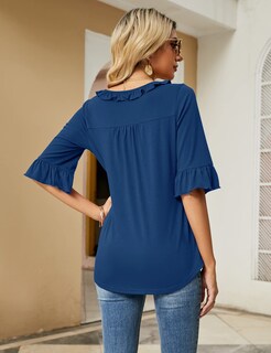 Foto 5 | Foto 5 | Camisa Ivicoer Para Mujer Casual Cuello En V Manga 3/4 Azul L - Venta Internacional.