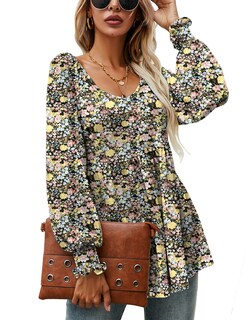 Foto 1 | Foto 1 | Top Tipo Túnica Lomon Para Mujer Estampado Floral Manga Larga Cuello En V - Venta Internacional.
