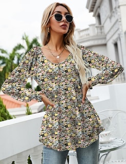 Foto 2 | Foto 2 | Top Tipo Túnica Lomon Para Mujer Estampado Floral Manga Larga Cuello En V - Venta Internacional.