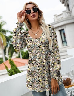 Foto 3 | Foto 3 | Top Tipo Túnica Lomon Para Mujer Estampado Floral Manga Larga Cuello En V - Venta Internacional.