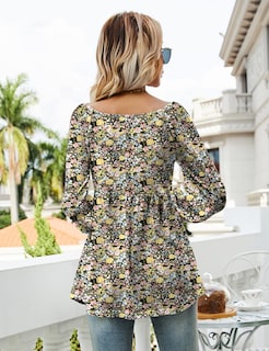 Foto 5 | Foto 5 | Top Tipo Túnica Lomon Para Mujer Estampado Floral Manga Larga Cuello En V - Venta Internacional.