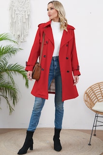 Foto 4 | Foto 4 | Gabardina Betusline De Doble Botonadura Roja Para Mujer - Venta Internacional.
