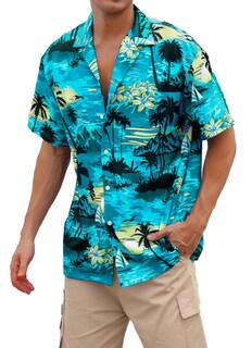Foto 1 | Foto 1 | Camisa Cromoncent Hawaiian Para Hombre De Manga Corta Color Verde Azulado Talla S - Venta Internacional.