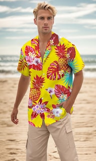 Foto 4 | Foto 4 | Camisa Hawaiana Cromoncent Para Hombre De Manga Corta Con Forma De Piña - Venta Internacional.