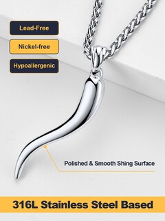 Foto 6 | Foto 6 | Juego De Collares U7 Con Colgante De La Suerte En Forma De Cuerno Italiano De Acero Inoxidable - Venta Internacional.