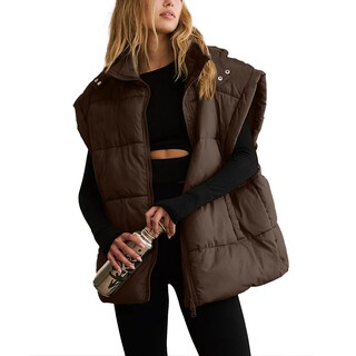 Foto 1 | Foto 1 | Chaleco Acolchado Shiyifa Para Mujer  De Gran Tamaño  Sin Mangas Y Capucha  Color Café - Venta Internacional.