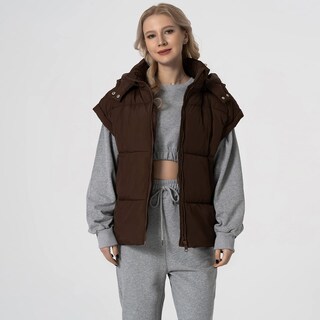 Foto 3 | Foto 3 | Chaleco Acolchado Shiyifa Para Mujer  De Gran Tamaño  Sin Mangas Y Capucha  Color Café - Venta Internacional.