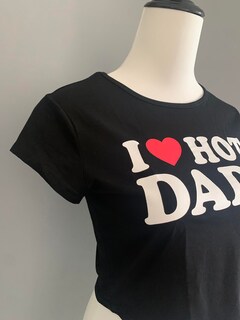 Foto 4 | Foto 4 | Camisa I Heart Hot Dads Y2k Baby  Para Mujer  Camiseta Corta Con Estampado  Divertida  Negra  S - Venta Internacional.