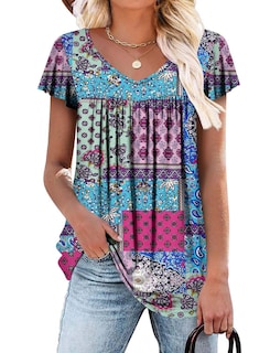 Foto 1 | Foto 1 | Blusa Tipo Túnica Roselinlin Para Mujer Manga Corta Cuello En V Azul - Venta Internacional.
