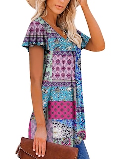 Foto 3 | Foto 3 | Blusa Tipo Túnica Roselinlin Para Mujer Manga Corta Cuello En V Azul - Venta Internacional.