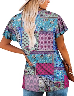 Foto 4 | Foto 4 | Blusa Tipo Túnica Roselinlin Para Mujer Manga Corta Cuello En V Azul - Venta Internacional.
