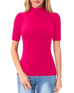 Foto 2 | Foto 2 | Camiseta Mangopop Para Mujer Con Cuello De Tortuga Corte Ajustado Rosa Intenso - Venta Internacional.