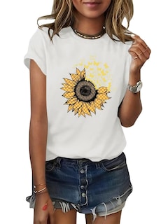 Foto 1 | Foto 1 | Camiseta Orandesigne Para Mujer Con Estampado De Mariposas Y Girasoles - Venta Internacional.