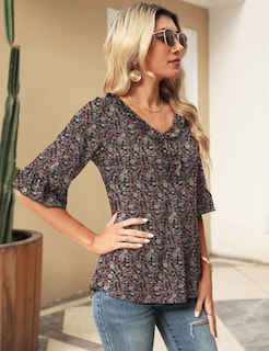 Foto 2 | Foto 2 | Camiseta Tops Ivicoer Para Mujer Elegante E Informal Con Volantes Cuello En V - Venta Internacional.